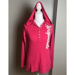 Y2K Aeropostale XL Long Sleeve Hooded Henley Shirt Thermal Pink Knit Top 87
